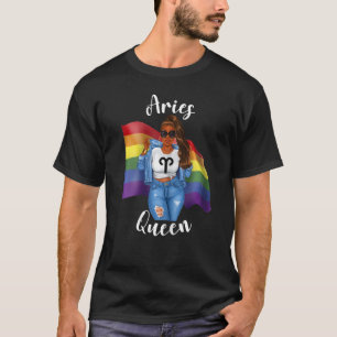 Womens Afro Gay Aries Queen LGBTQ Black Womens Bir T-Shirt