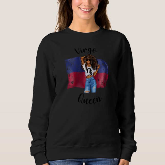Womens Afro Haitian Virgo Queen African Haiti Flag Sweatshirt (Front)