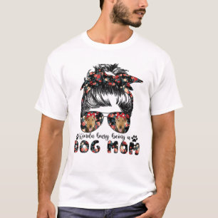 Womens Airedale Terrier Dog Mum Messy Bun Hair Gla T-Shirt