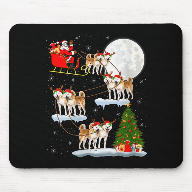 Womens Akita Dog Santa Sleigh Flying Funny Magical Mouse Pad (Front)