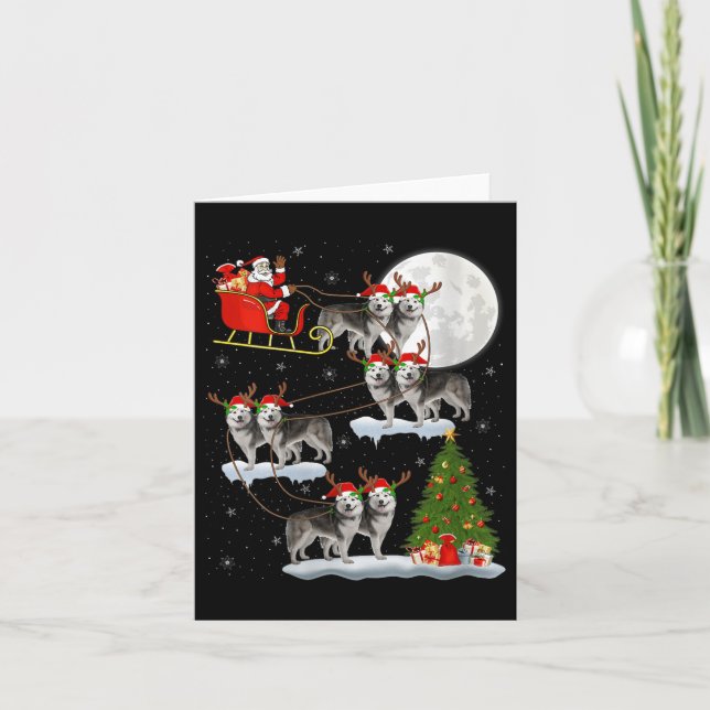 Womens Alaskan Malamute Dog Santa Sleigh Flying Fu Card (Front)