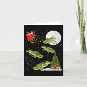 Womens Alligator Santa Sleigh Flying Funny Magical Card