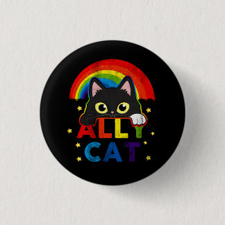 Womens Ally Cat LGBT Pride Ally Black Cat With Rai 3 Cm Round Badge