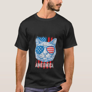 Womens Ameowica Cat Flag Funny 4th Of July Indepen T-Shirt