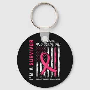 Womens American Flag Pink Awareness 16 Year Breast Key Ring