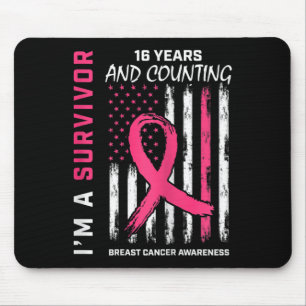 Womens American Flag Pink Awareness 16 Year Breast Mouse Pad