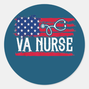 Womens American Flag VA Nurse Patriotic 4th of Classic Round Sticker