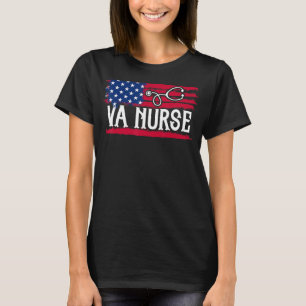 Womens American Flag Va Nurse Patriotic 4th Of Jul T-Shirt
