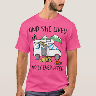 Womens And She Lived Happily Ever After Camping An T-Shirt