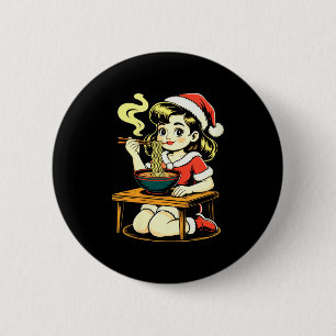 Womens Anime Ramen Xmas Kawaii Santa Girl Eating J 6 Cm Round Badge