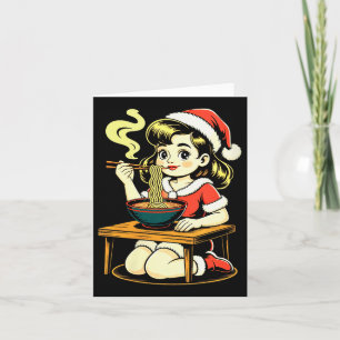Womens Anime Ramen Xmas Kawaii Santa Girl Eating J Card