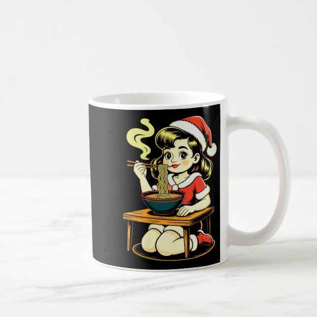 Womens Anime Ramen Xmas Kawaii Santa Girl Eating J Coffee Mug (Right)