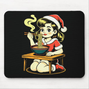 Womens Anime Ramen Xmas Kawaii Santa Girl Eating J Mouse Pad