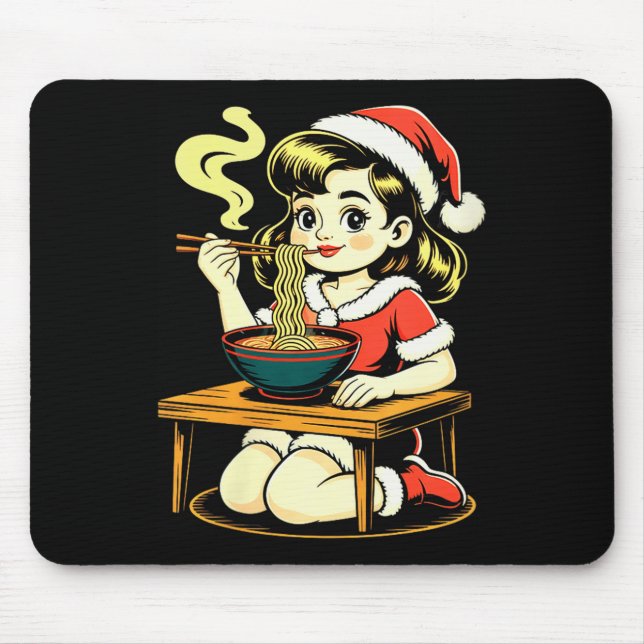 Womens Anime Ramen Xmas Kawaii Santa Girl Eating J Mouse Pad (Front)
