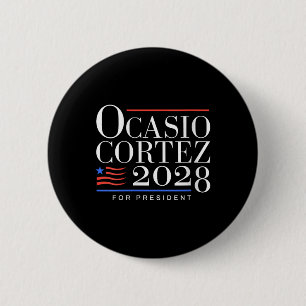 Womens Aoc For President 2028 V-neck 6 Cm Round Badge