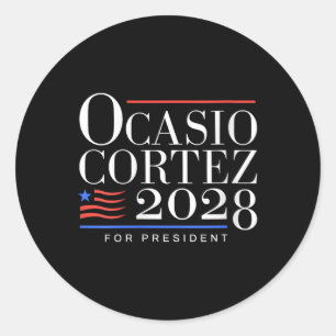 Womens Aoc For President 2028 V-neck Classic Round Sticker