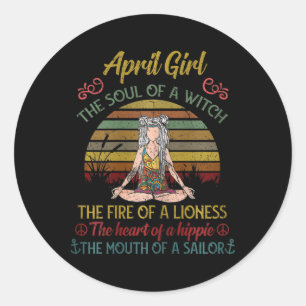 Womens April Girl Witch Soul Cute Vintage Birthday Classic Round Sticker