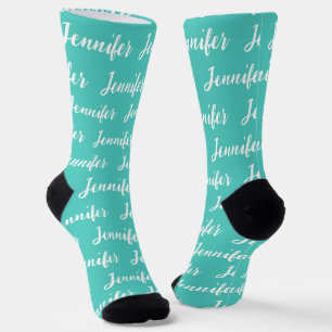  Womens Aqua Teal Fun Script Personalised Socks