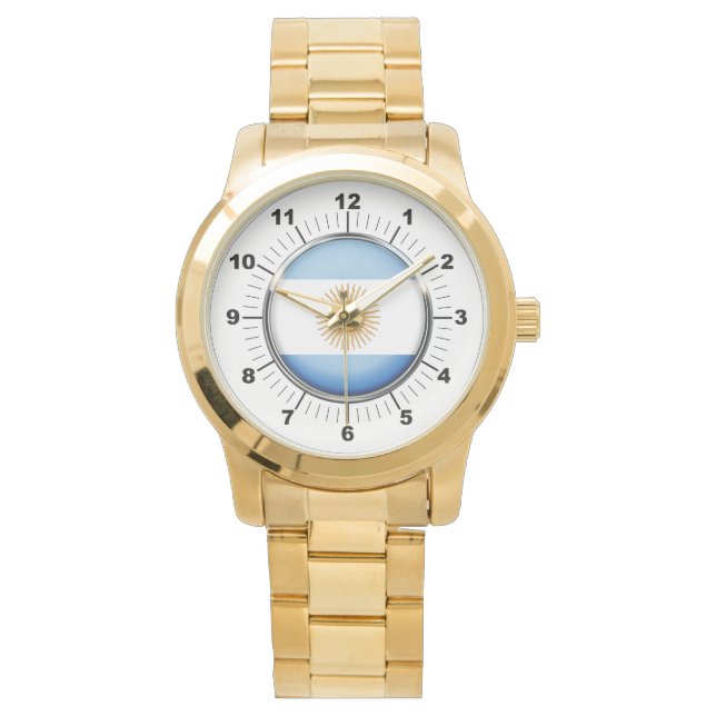 Women's Argentina Flag Oversized Gold Watch (Front)