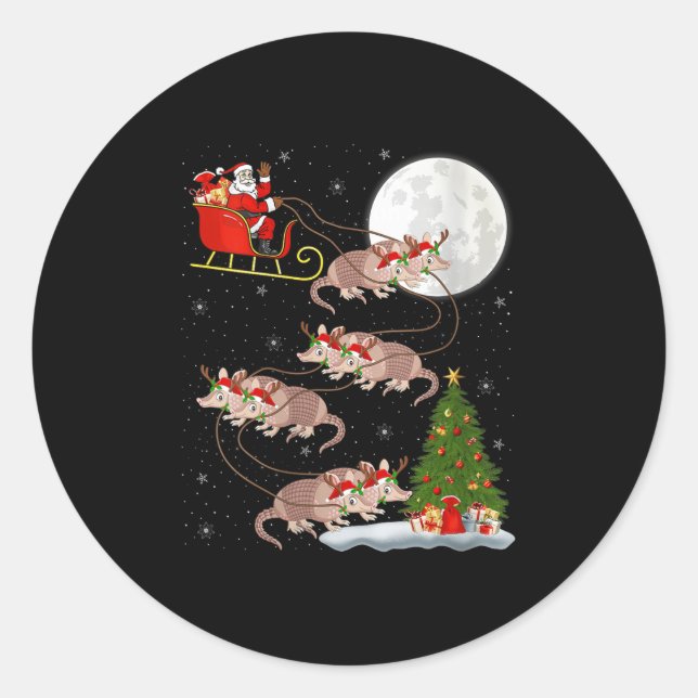 Womens Armadillo Santa Sleigh Flying Funny Magical Classic Round Sticker (Front)