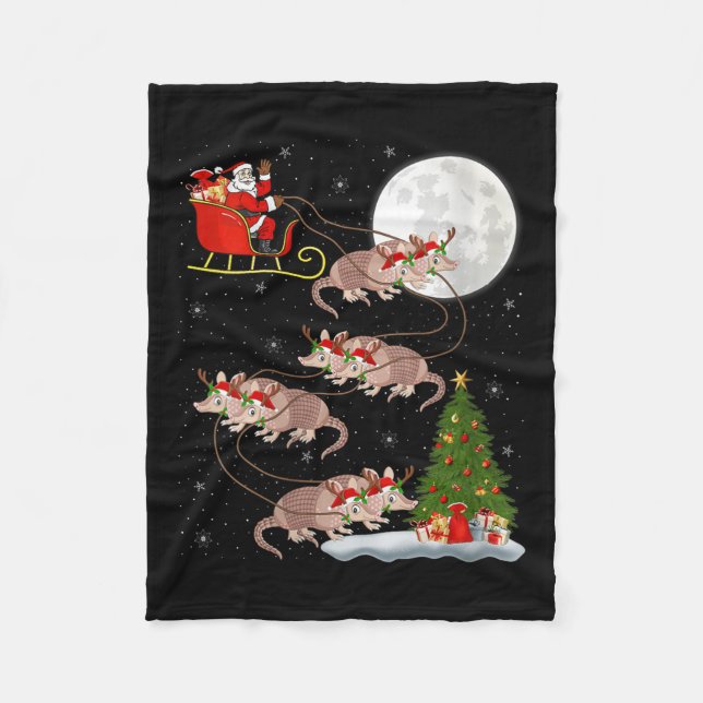 Womens Armadillo Santa Sleigh Flying Funny Magical Fleece Blanket (Front)