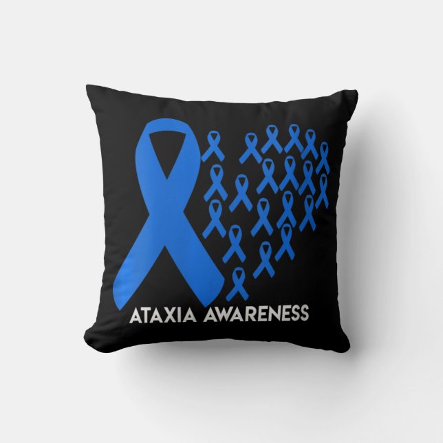 Womens Ataxia Awareness blue ribbon Gift V-Neck T- Cushion (Front)