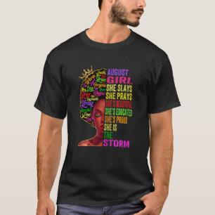 Womens August Girl She Slays & Prays August Birth T-Shirt