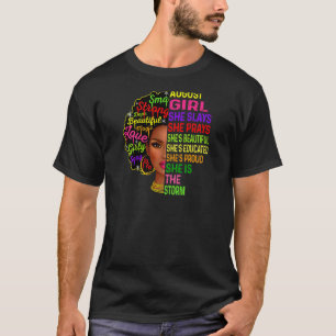 Womens August Girl She Slays & Prays Birthday Girl T-Shirt