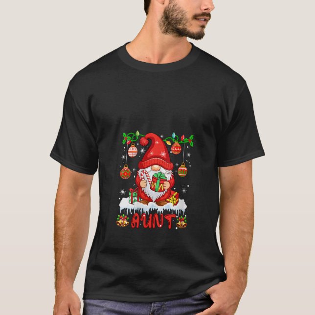 Womens Aunt Christmas Gnome Colourful Lights Match T-Shirt (Front)