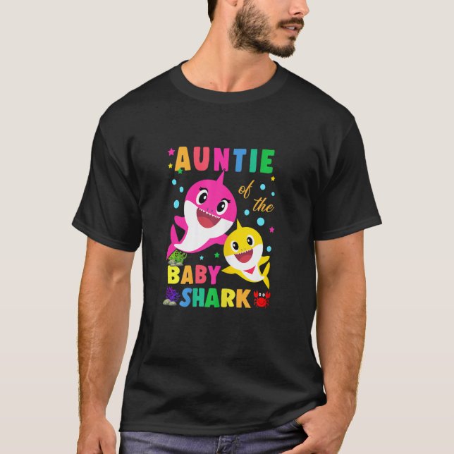 Womens Auntie Of The Birthday Baby Auntie Shark Fa T-Shirt (Front)