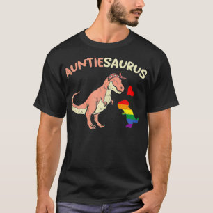 Womens Auntiesaurus Gay Aunt Dinosaur Dino LGBTQ R T-Shirt