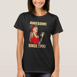Womens Awesome Since 1990 Girl Tattoo Classic Birt T-Shirt