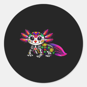 Womens Axolotl Mexican Sugar Skull Calavera Viva Classic Round Sticker
