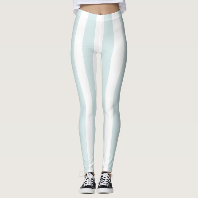 Women's Baby Blue and White Stripe Leggings (Front)