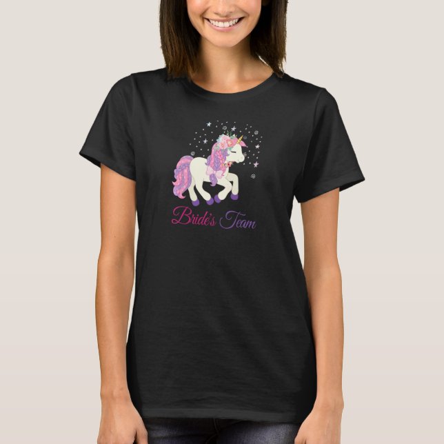 Womens  Bachelorette Party Unicorn Bride's Team T-Shirt (Front)