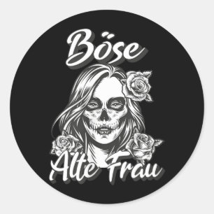 Womens Backprint Evil Old Woman Black Humour And Classic Round Sticker