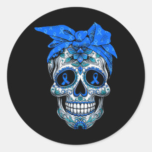 Womens Bandanna Sugar Skull Diabetes Awareness Classic Round Sticker