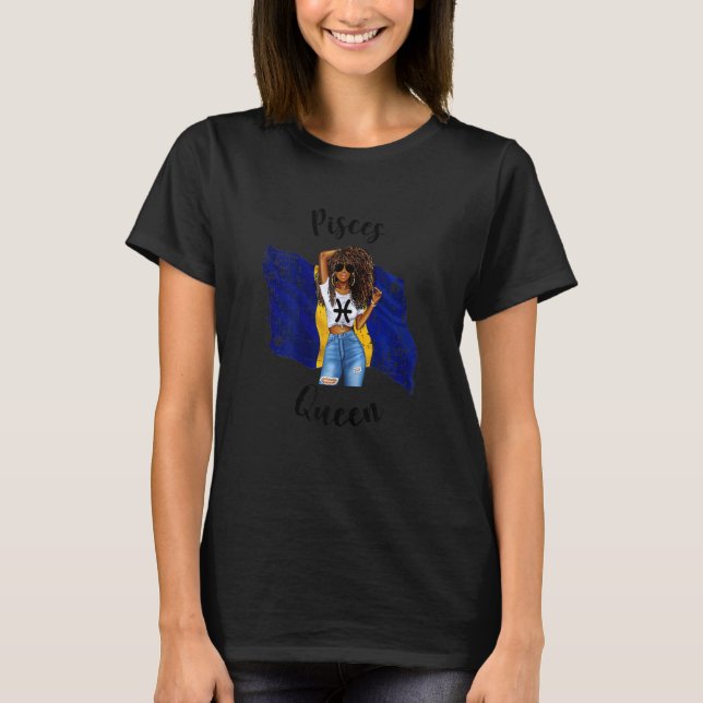 Womens Barbados Pisces Queen Afro Hair African Bar T-Shirt (Front)