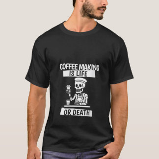 Womens Barista Skeleton Caffeine Cafe Bean Coffee  T-Shirt