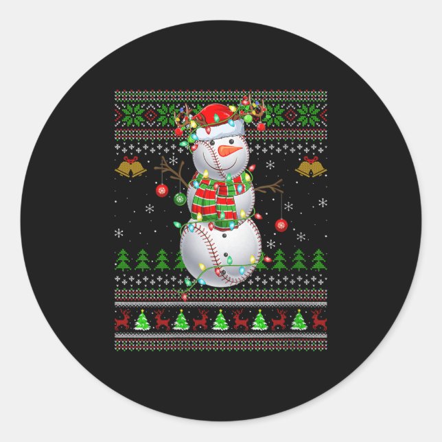 Womens Baseball Snowman Ugly Christmas Sweaters Sr Classic Round Sticker (Front)