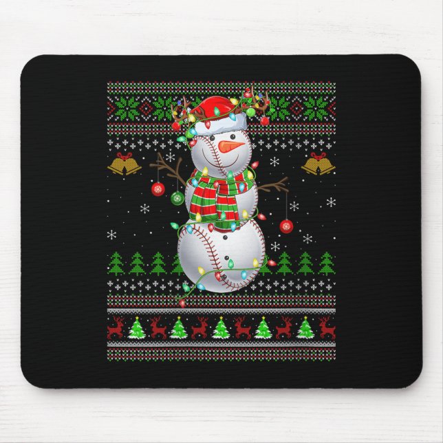 Womens Baseball Snowman Ugly Christmas Sweaters Sr Mouse Pad (Front)
