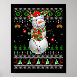 Womens Baseball Snowman Ugly Christmas Sweaters Sr Poster