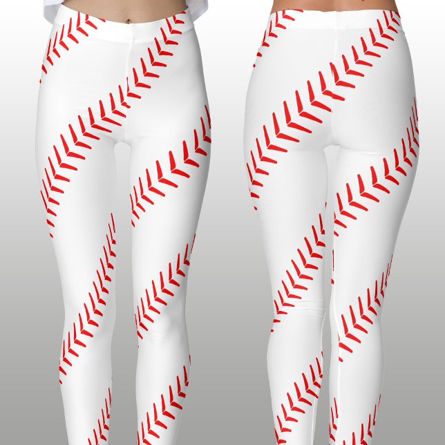 Women's Baseball Stitches (Seams) White Leggings (Cute baseball leggings with red seam stripes. Great for wearing to the game on game day!)