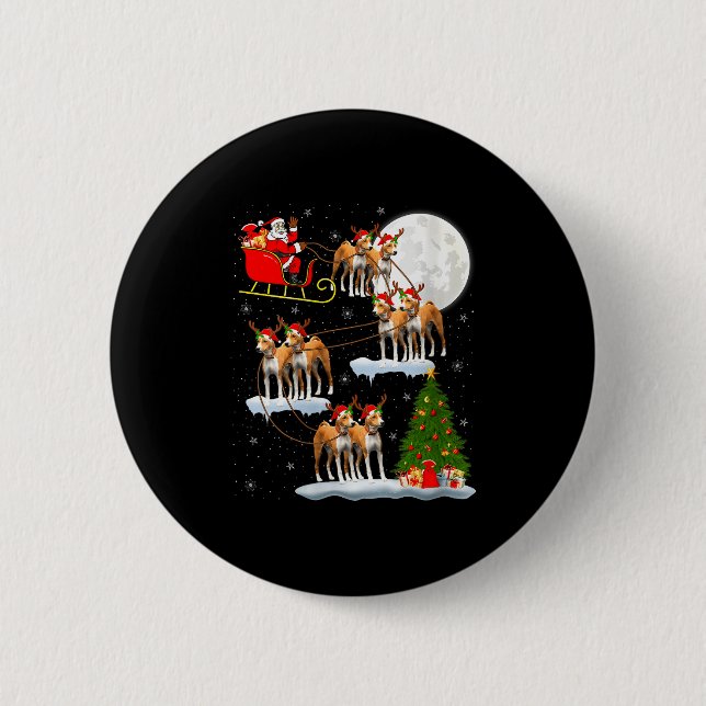 Womens Basenji Dog Santa Sleigh Flying Funny Magic 6 Cm Round Badge (Front)