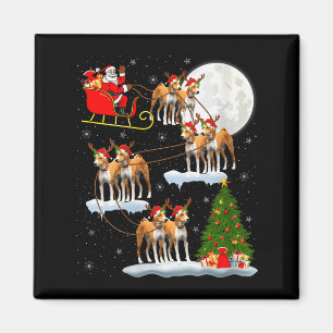 Womens Basenji Dog Santa Sleigh Flying Funny Magic Magnet