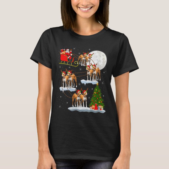Womens Basenji Dog Santa Sleigh Flying Funny Magic T-Shirt (Front)