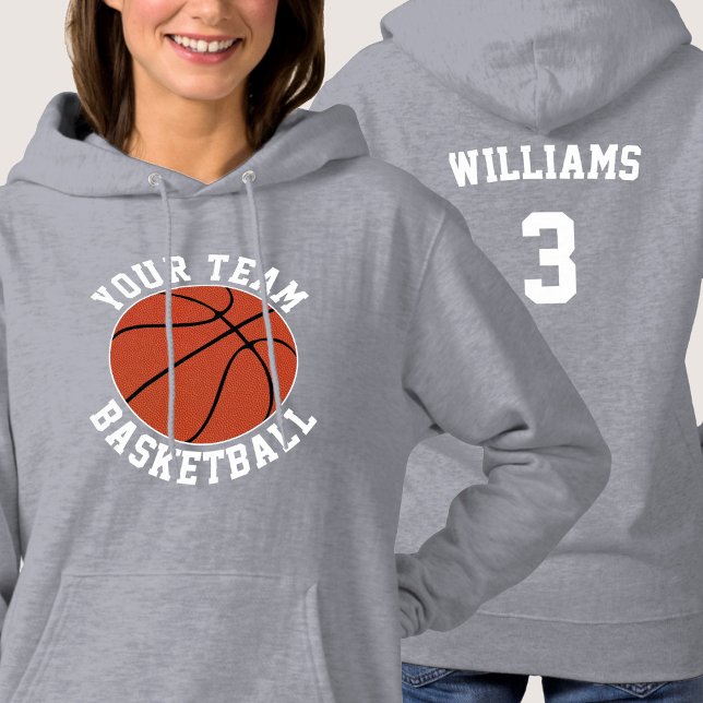 Womens Basketball Custom Team/Player/Jersey Number Hoodie (Women's basketball team hoodies with custom team name, player name and player jersey number.)