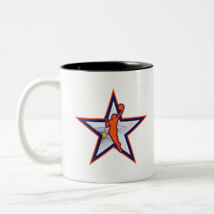 Women's Basketball Star Silhouette Logo Design" Two-Tone Coffee Mug