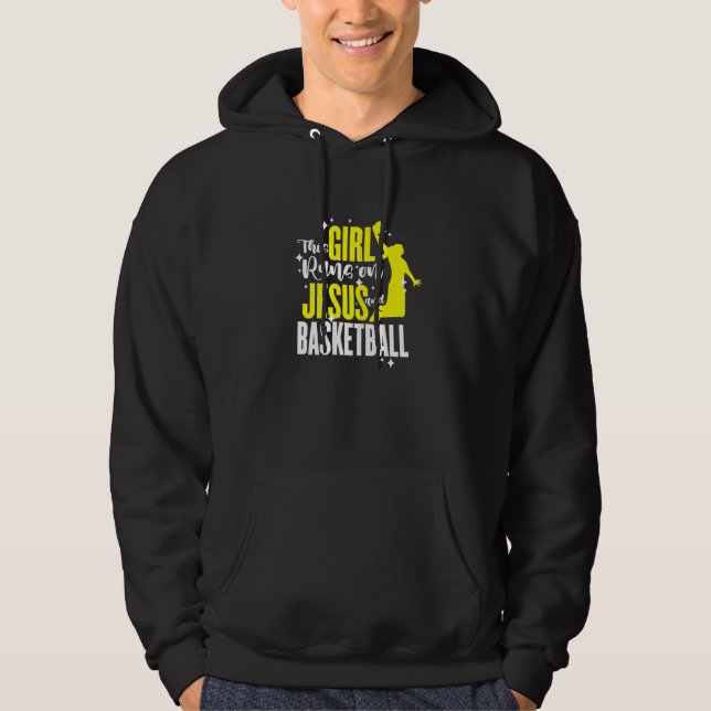 Womens Basketball This Girl Runs On Jesus And Bask Hoodie (Front)