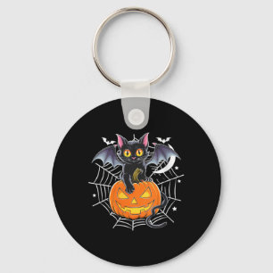Womens Bat Halloween _ Black Cat Bat Wings Spooky Key Ring